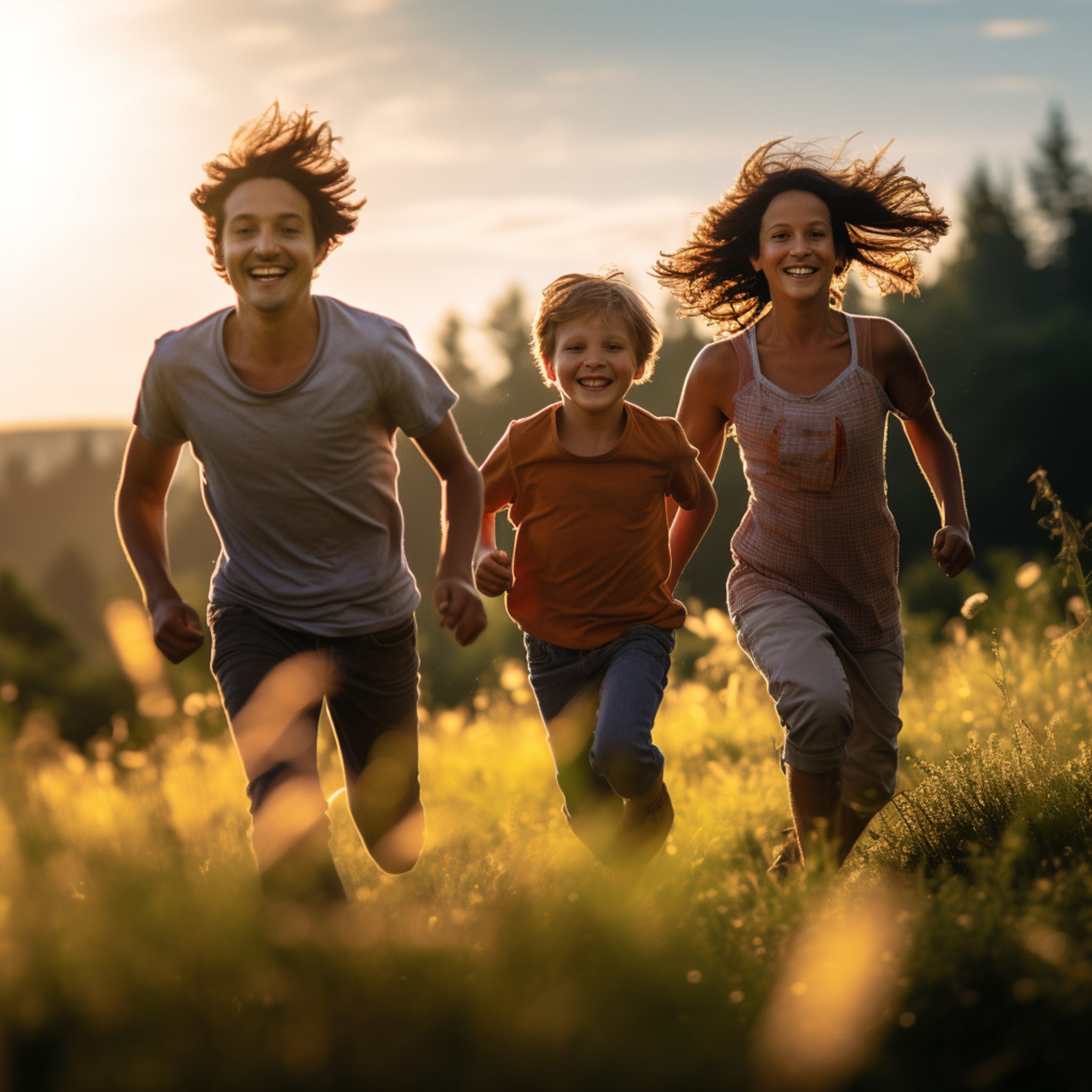 there-are-three-people-running-field-with-dog-generative-ai